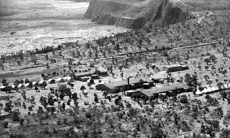 Archival aerial photo of Kilauea Military Camp.