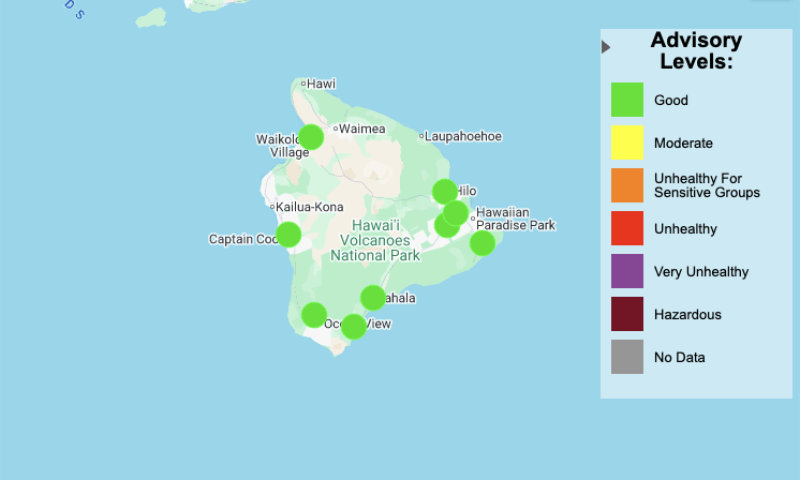 Graphic of air quality levels over Hawaii Island.